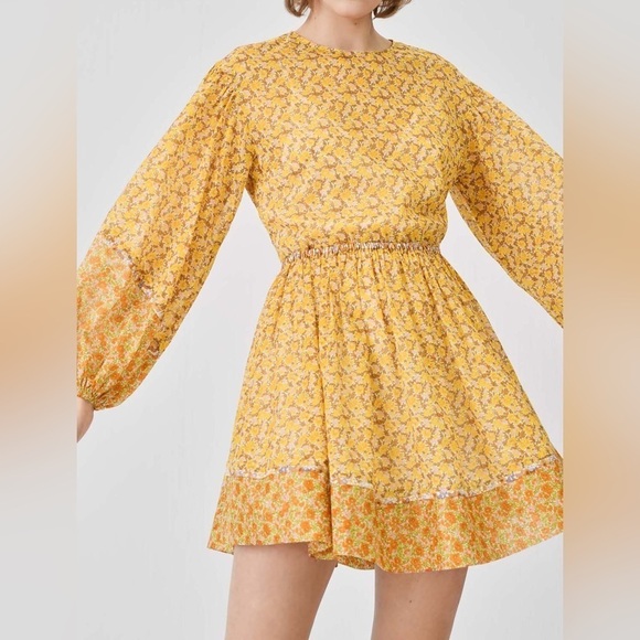 Maje Dresses & Skirts - Maje Risso Cutout Floral Dress Long Sleeve Sundress Bishop Sleeves 40EU L US